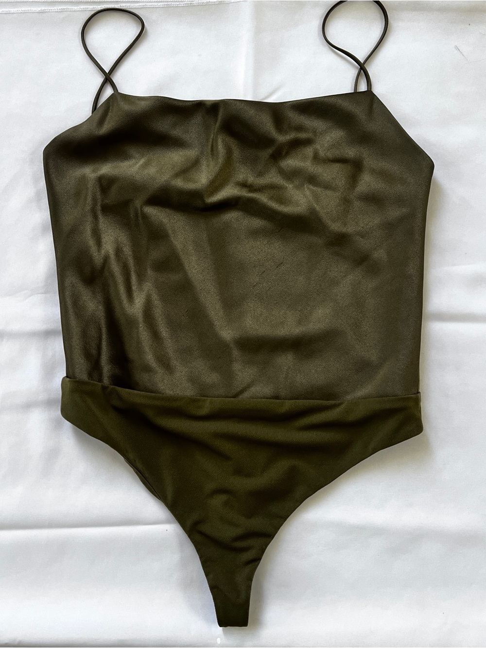 Olive Green bodysuit with thin straps